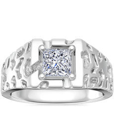NEW Men&#39;s Nugget Engagement Ring in oro blanco de 14 k